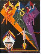 Ernst Ludwig Kirchner Dancing girls in colourful rays oil painting on canvas